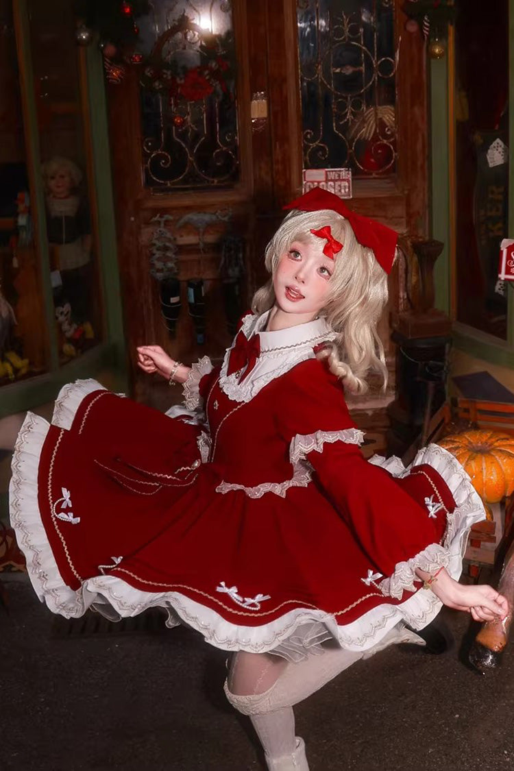 Long Sleeves Ruffled Bow Sweet Lolita Dress - Miss Flando of the New Year