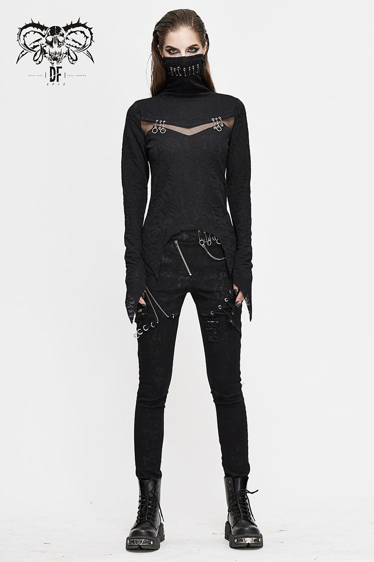 Punk Shirt with Mesh Chest Splice and Pin Decor