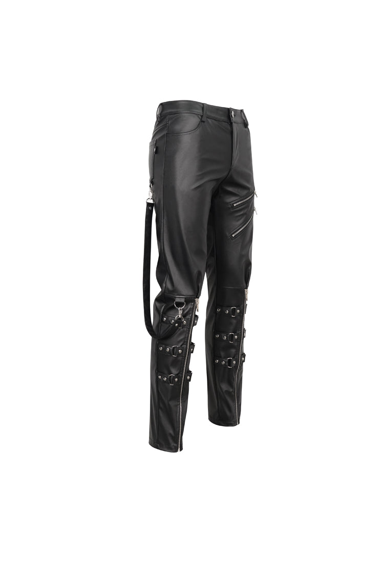 Removable Zipper Faux Leather Punk Pants