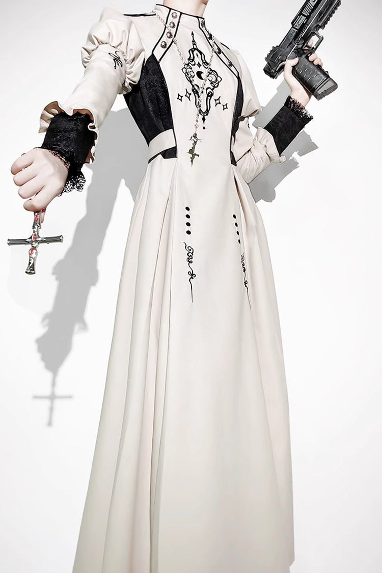 Ivory Moon Talisman Print Gothic Full-Length Gown