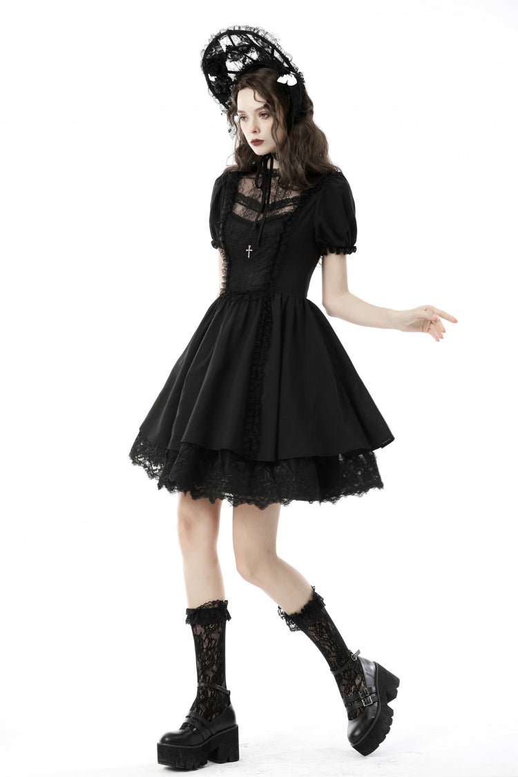 Lolita Doll Dress with Tulle and Puff Sleeves