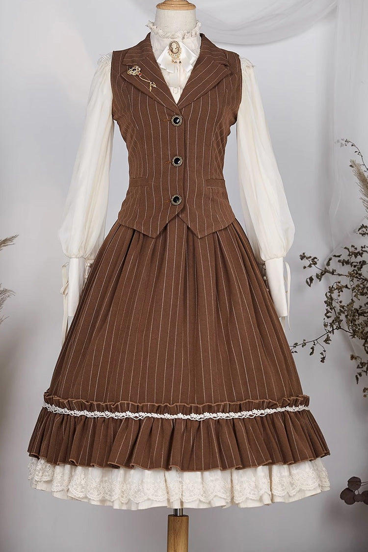 Striped Print Ruffled Elegant College Sweet Skirt - 3 Tones