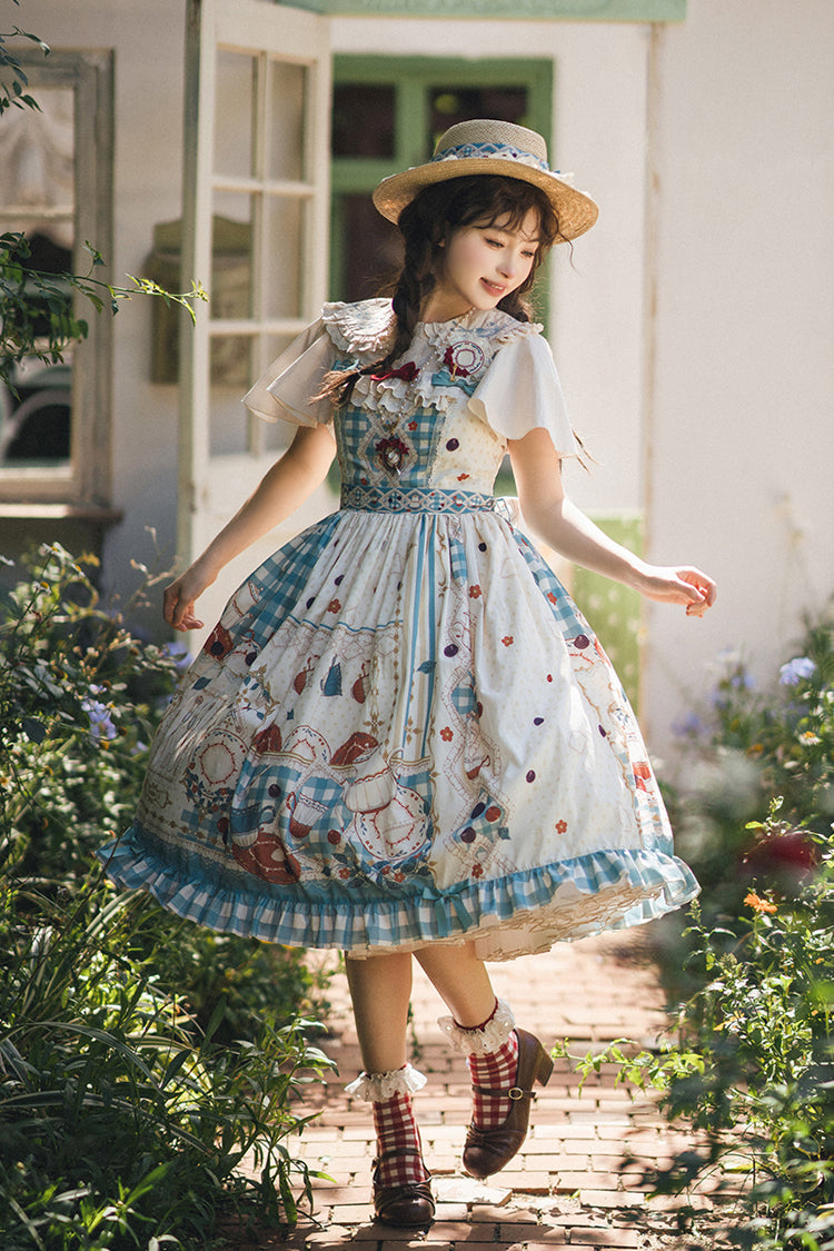 Tea Party Print Ruffle Bowknot Elegant JSK Dress