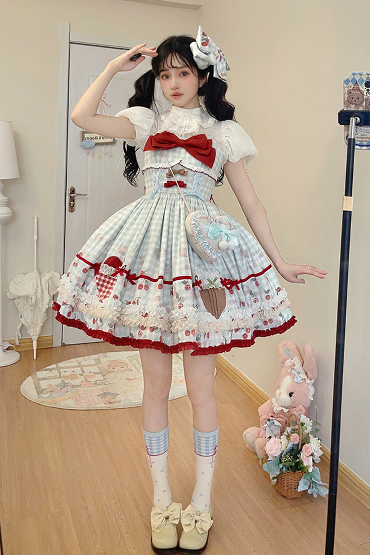 Light Blue Plaid Bowknot Sweet Lolita Jumper Dress