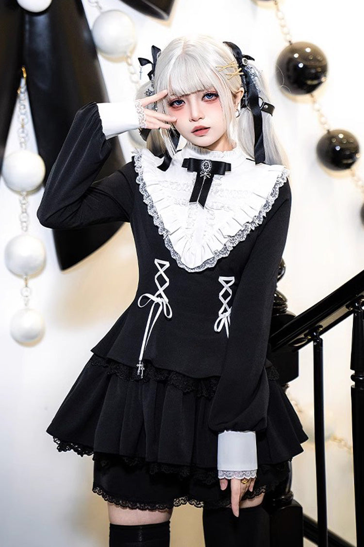 Black Long Sleeve Lace-Up Sweet Handsome Lolita Dress