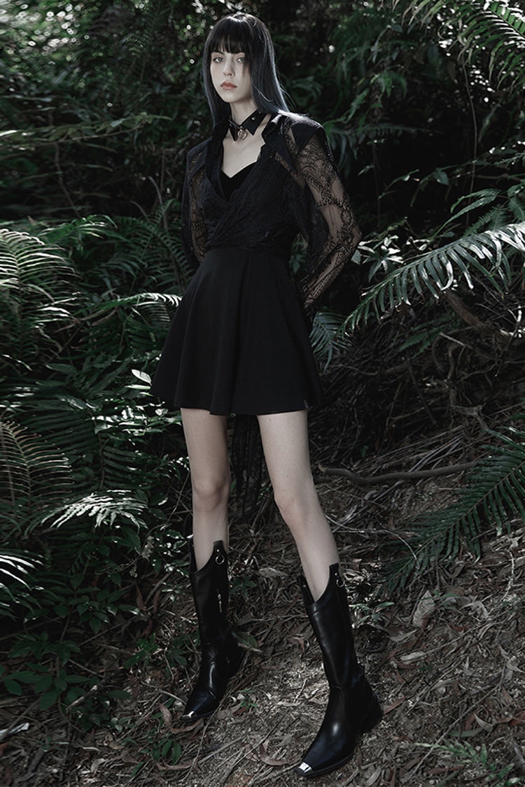 Gothic Suspender Dress with Fleece, Bat Embroidery and Sun Motif