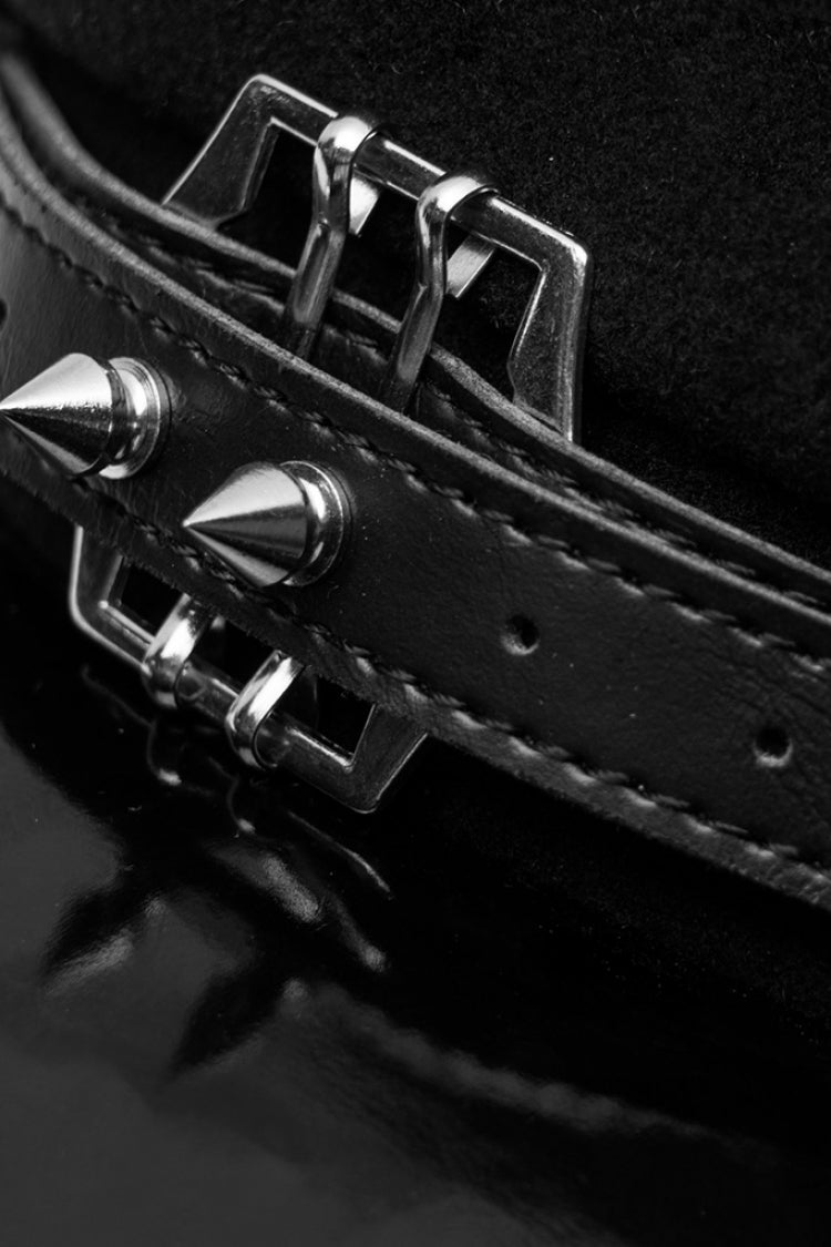 Gothic Hat with Rivets and Metal Buckle Accent