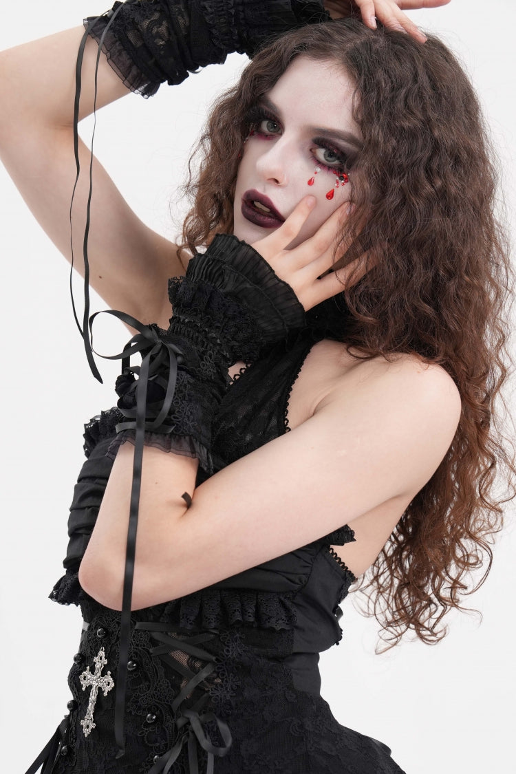 Gorgeous Palace Gothic Arm Sleeves with Mesh Eyelet & Bow Lace