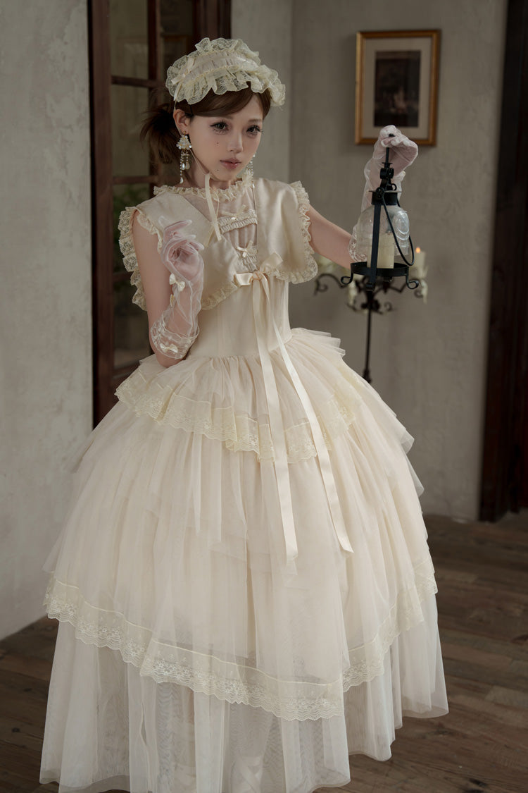 Triple-Layered Ruffled Bow Lace Sweet Elegant Lolita Dress - Dream by the Pillow
