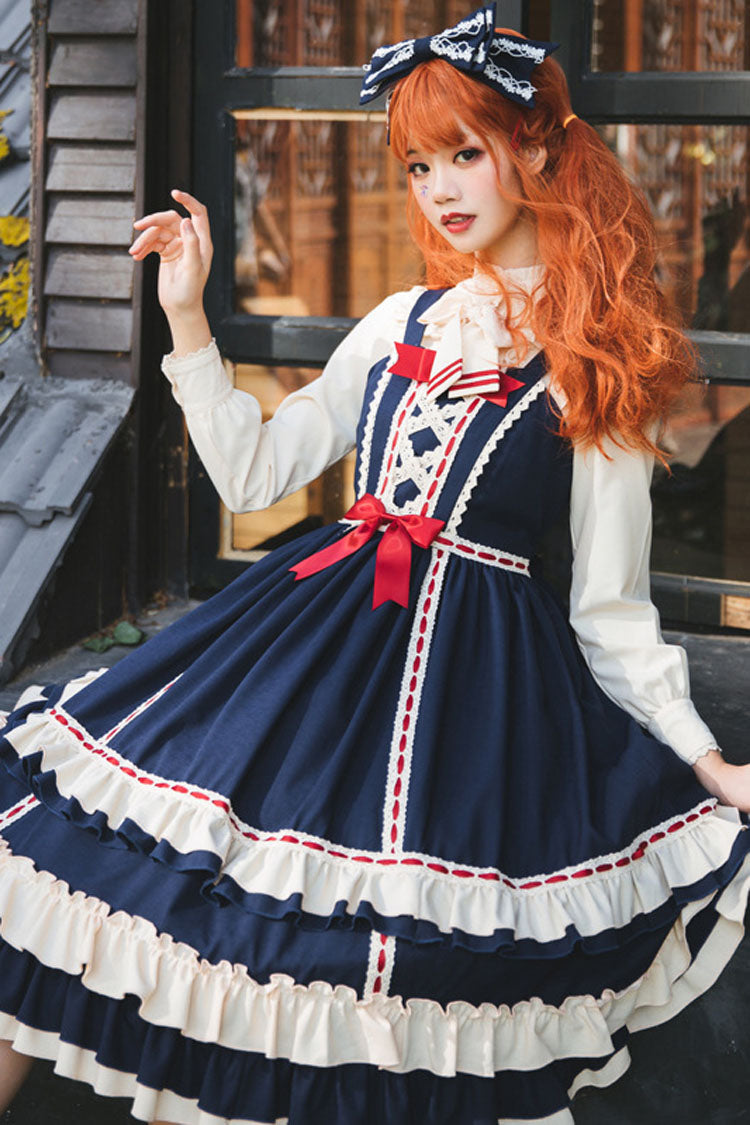 Classic Lolita JSK Dress - High Waist Ruffled Bowknot Multi-Layer