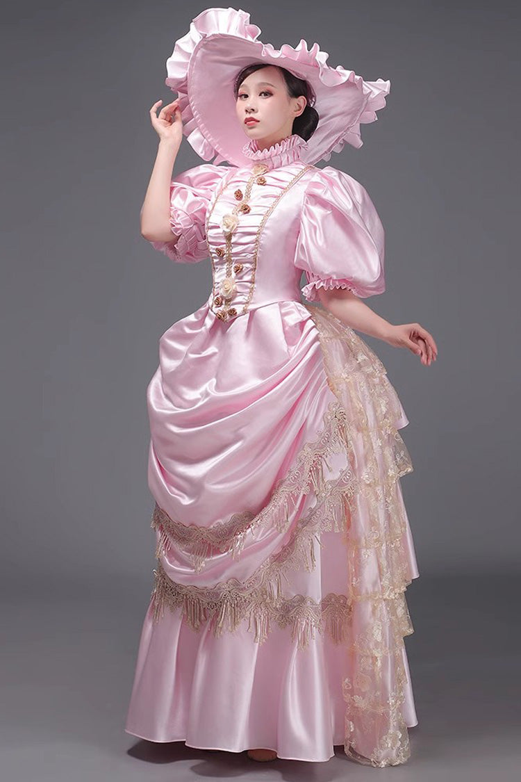 Ruffled Victorian Dress with Layered Textile - European