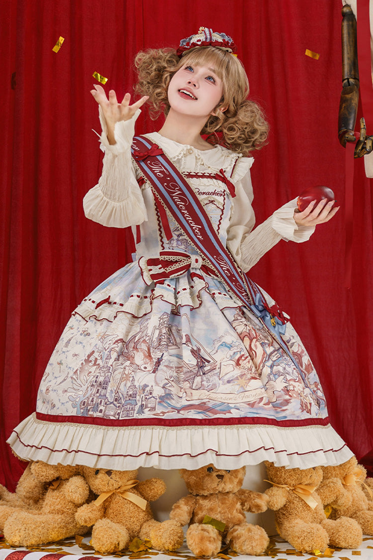 Multi-Color Print Sweet College Style Lolita JSK Dress with Bow
