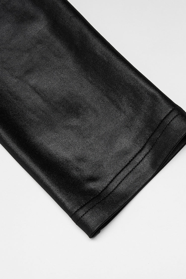 Faux Leather Gothic Leggings with Embroidered Cutout Details for Women