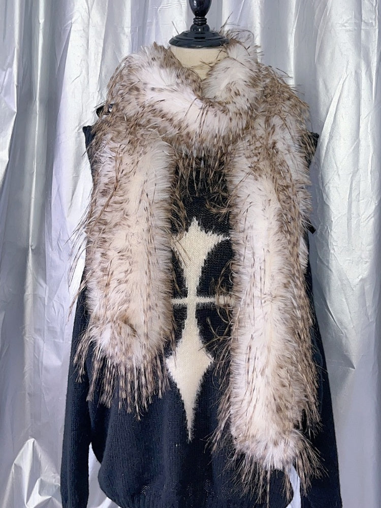 Yellow White Black Y2K Shaggy Scarf