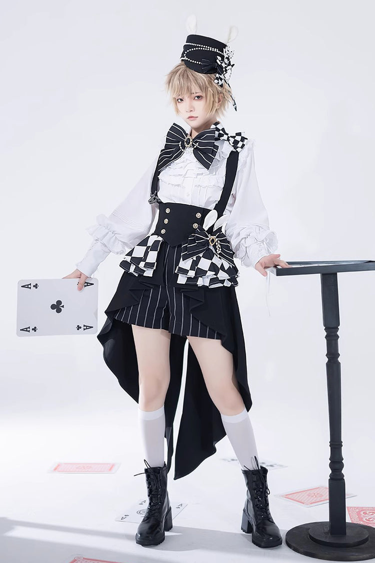 Monochrome Checkerboard Ouji Lolita Girdle with Rabbit Motif