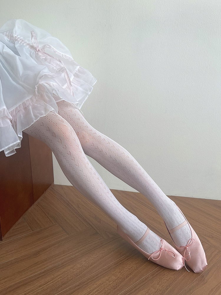 Hollow-out White Lolita Pattern Heart Tights