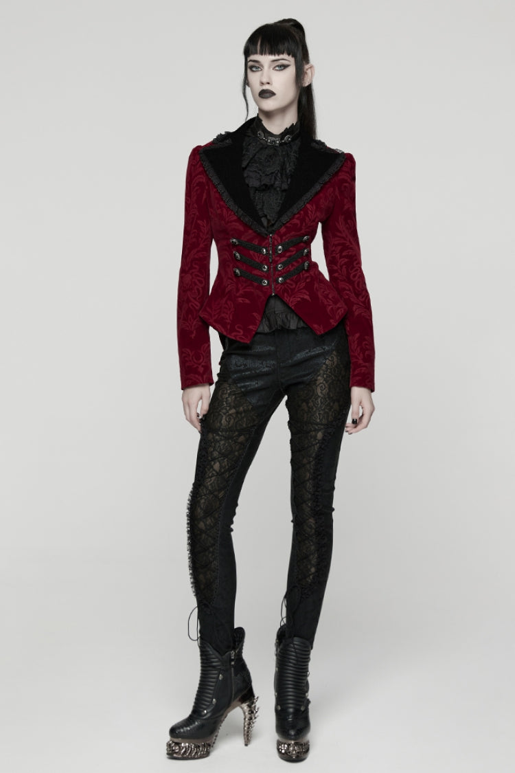 Scarlet Ebony Notched Collar Long Sleeve Laced Zipper Punk Jacket for Women