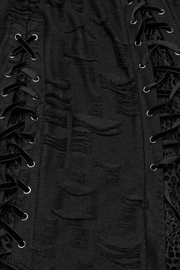 Black Sleeveless Lace Asymmetrical Ripped Gothic Party Slip Dress