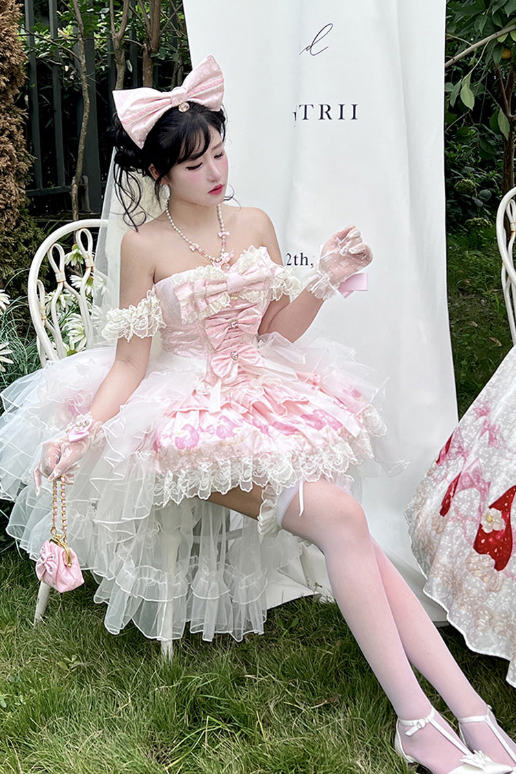 True Love Strawberry Print Dress with Off-Shoulder & Bow
