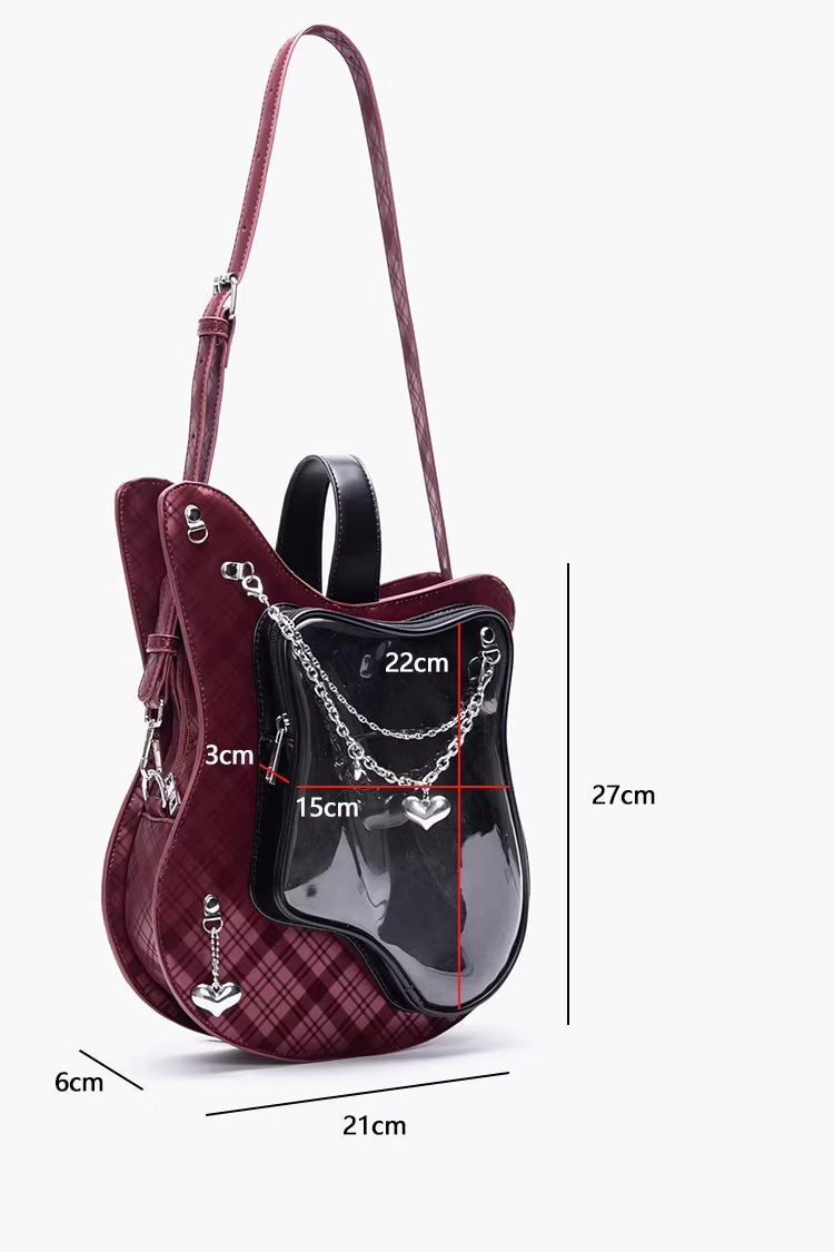 Itabag with Guitar Heart Print and Chain Decor, Sweet Lolita Style