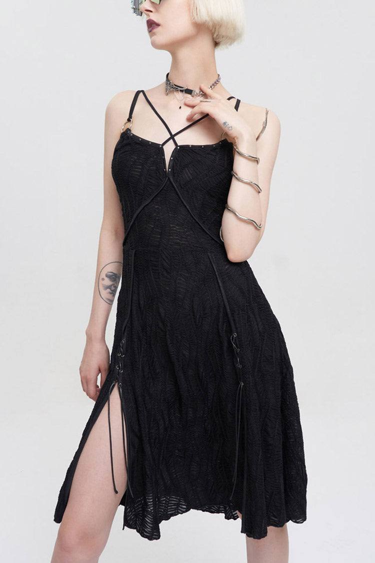 Stretch Fabric Slit-Hem Suspender Punk Dress
