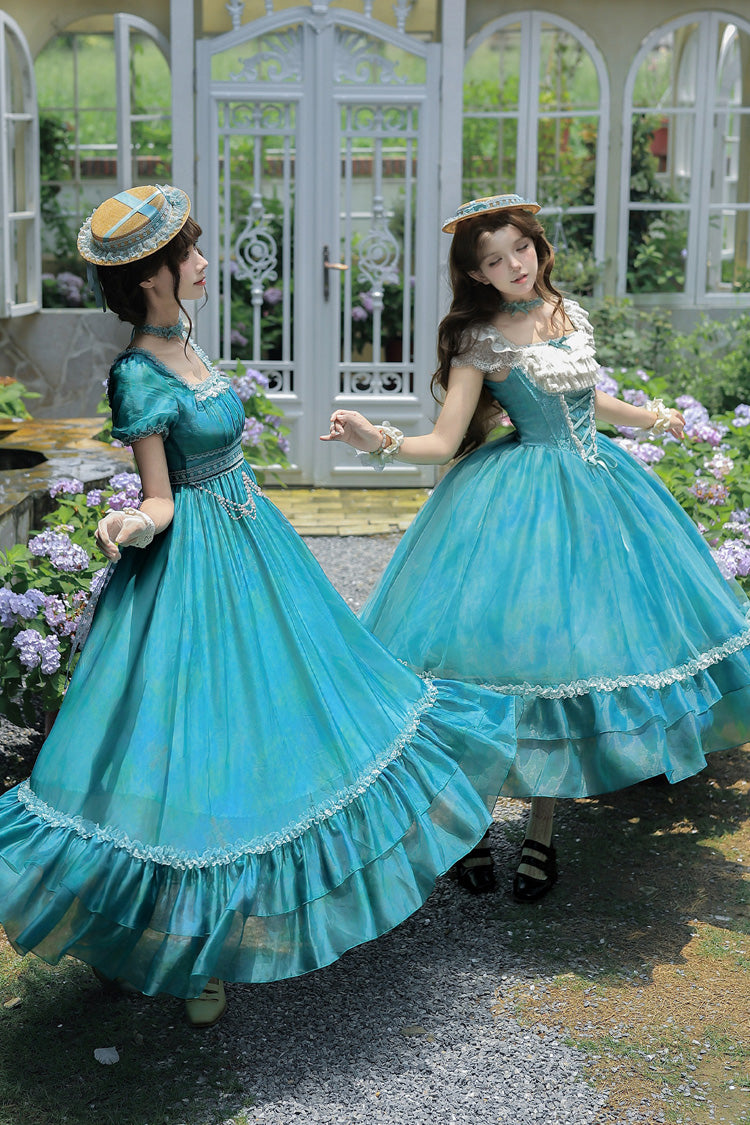 Water Lily Square Collar Ruffled Lace-Up Royal Lolita Dress