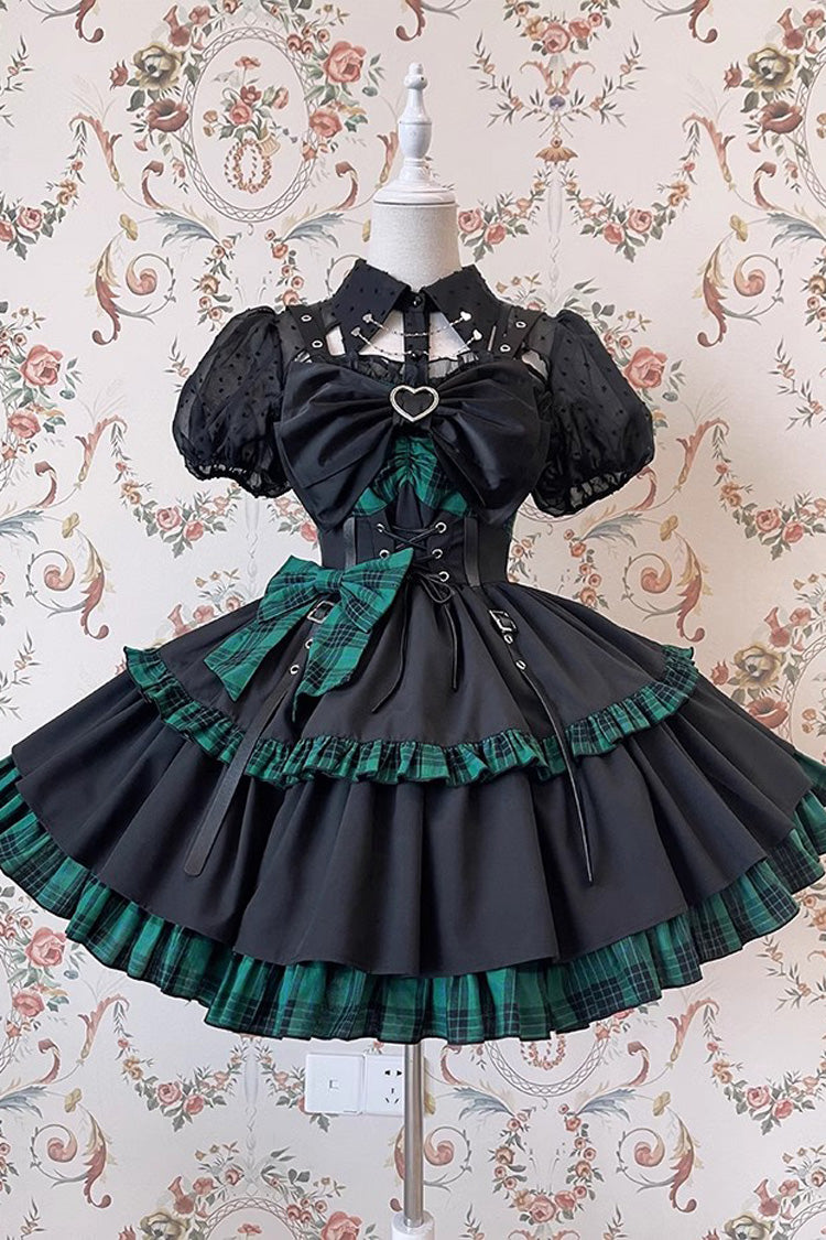 Black Green Sleeveless Multi-Layer Ruffle Bowknot Gothic JSK
