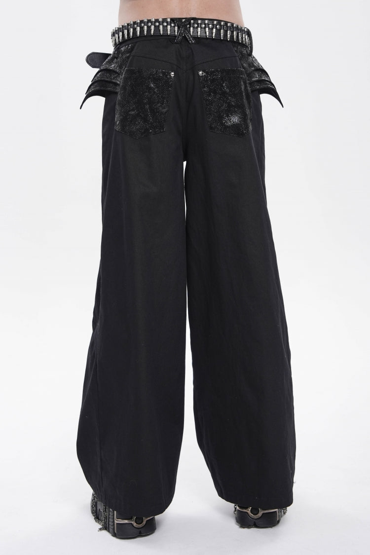Noir Punk Trousers with Studs and Chain Details