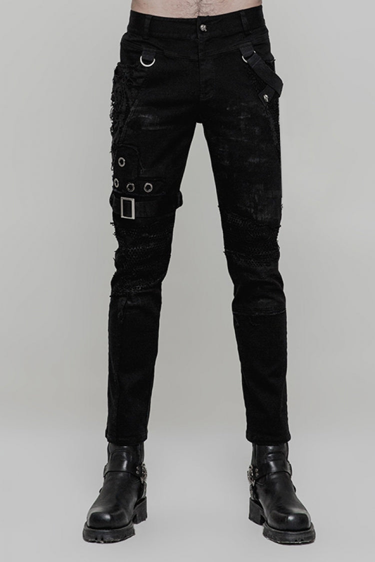Midnight Ring Buckle Mesh Steampunk Trousers for Men