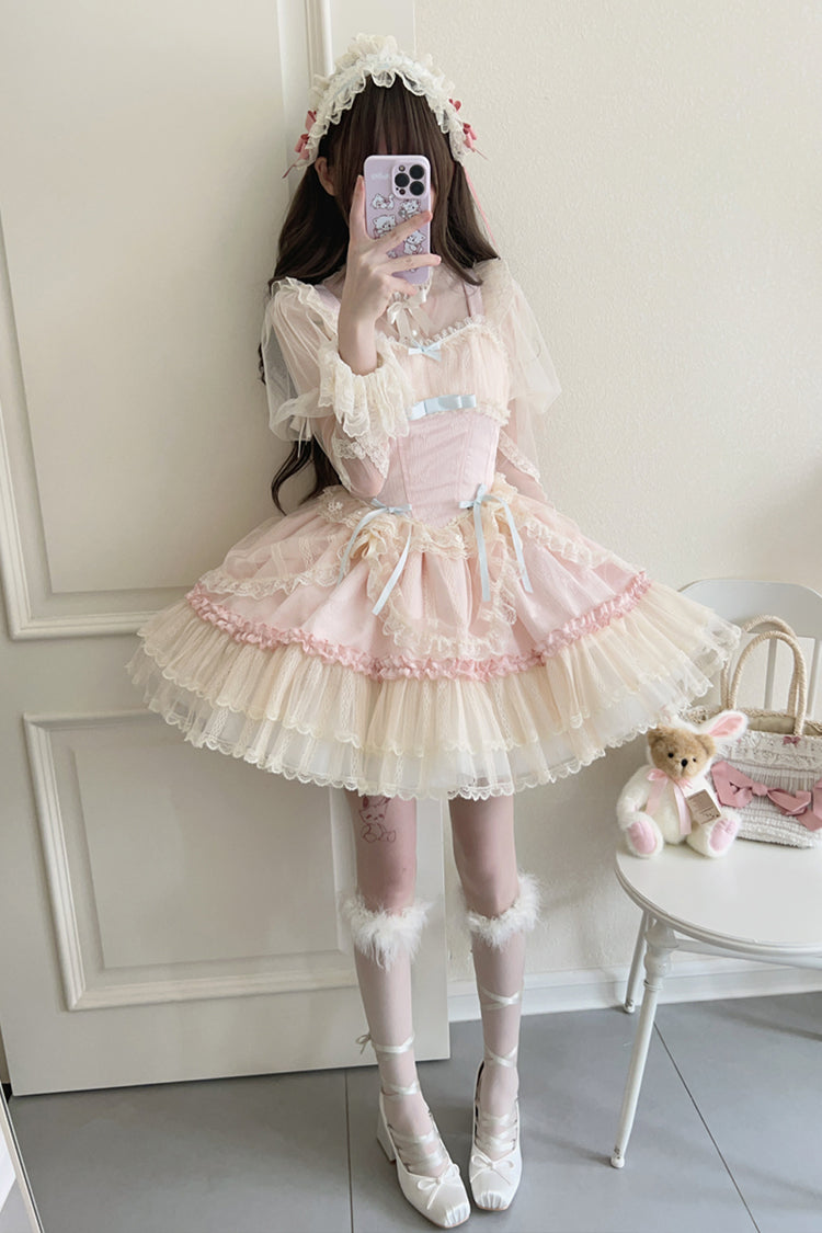 Flower Season Bow-Trim Lace Ballet Lolita Jumper Skirt in Four Colors
