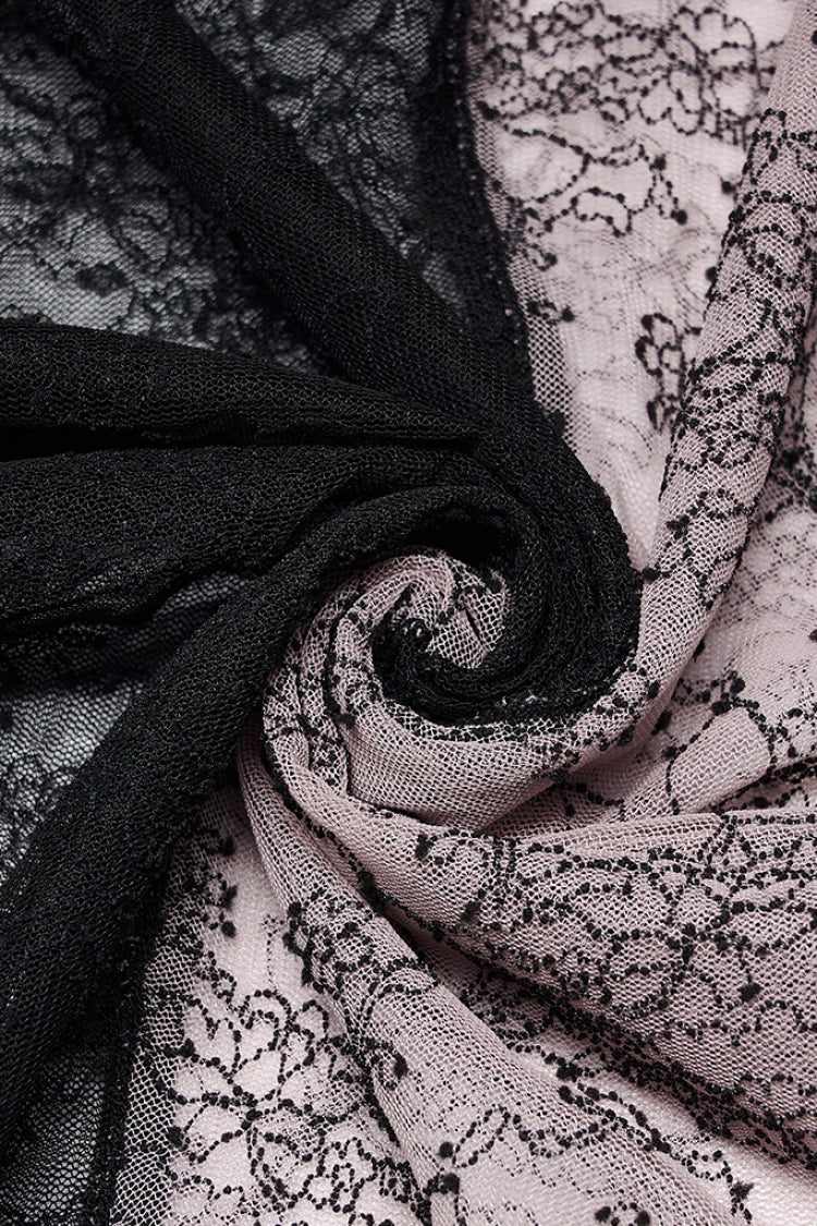 Sheer Gothic Lace T-Shirt with Long Sleeves & Horn Motifs