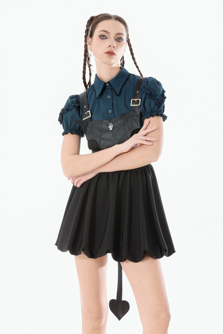 Gothic Suspender Dress with Bat Wing Buckles and Tail for Graduation