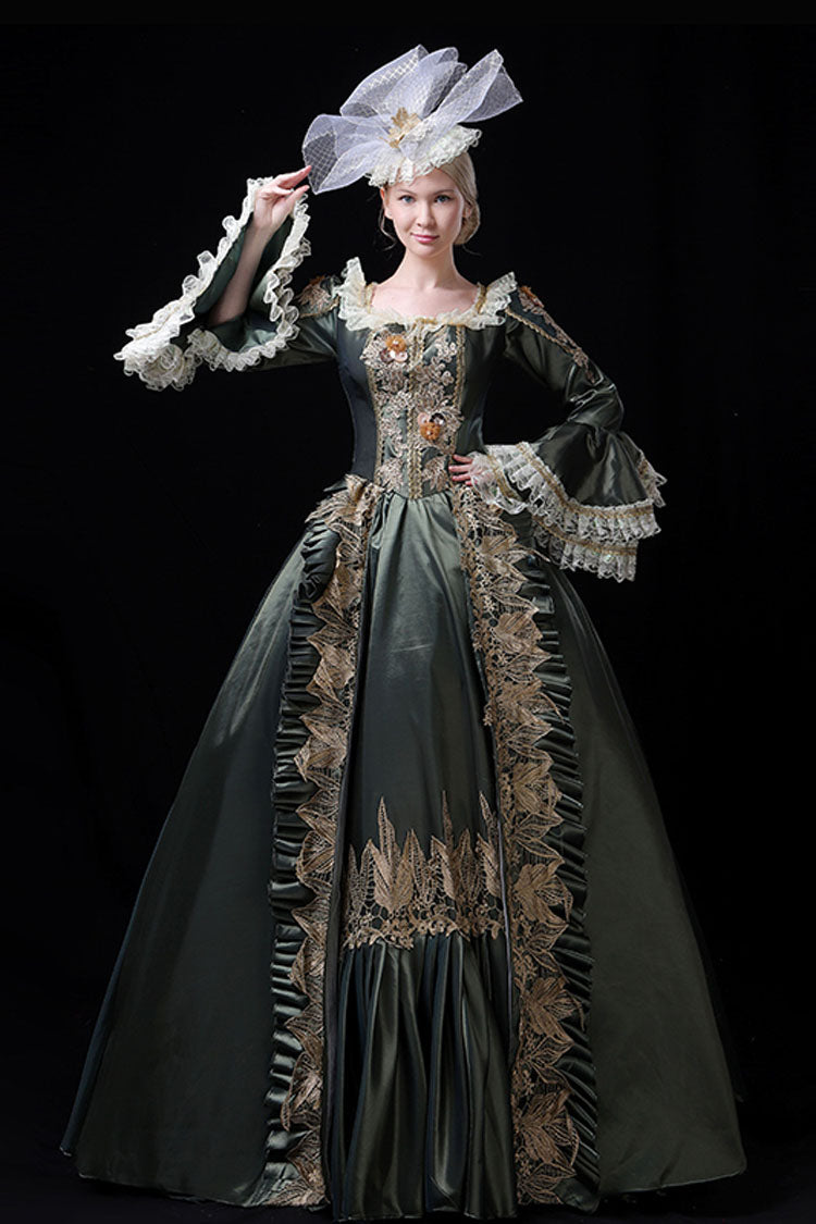 Victorian Ball Gown with Long Flared Sleeves and Hollow Embroidery