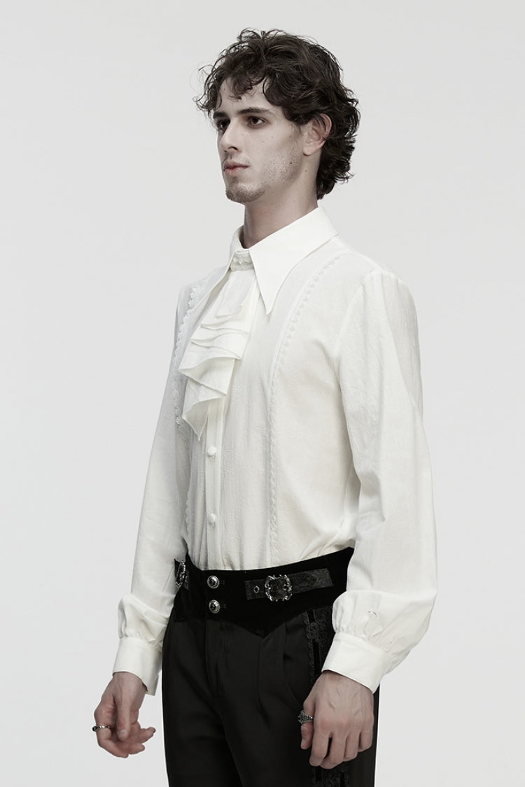 Ivory Men's Gothic Blouse with Detachable Necktie and Puff Sleeves