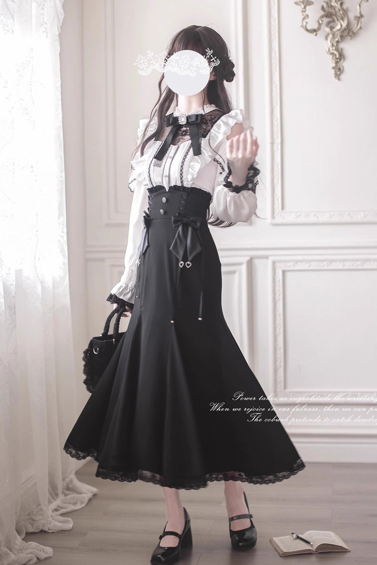 Black Ruffle Bowknot Slim Sweet Elegant Lolita Fishtail Skirt