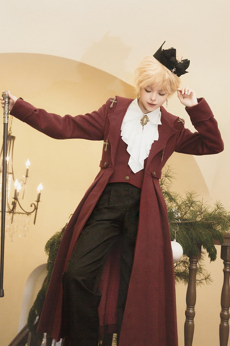 Crimson The Legend of Dracula Bat Collar Long Sleeve Prince Handsome Ouji Lolita Overcoat