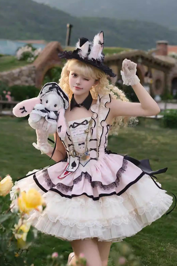 Square Collar Sleeveless Multi-Layered Ruffled Bow Lace Sweet Lolita Jsk Dress - Binky Bunny Magic