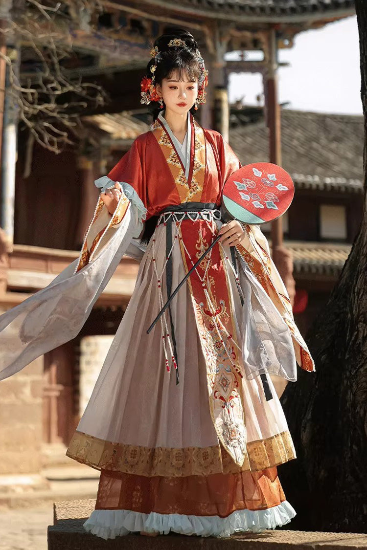 Classic Chinese Hanfu Dress Set with Embroidery in 2 Colors - Cloud-Clad Fairy