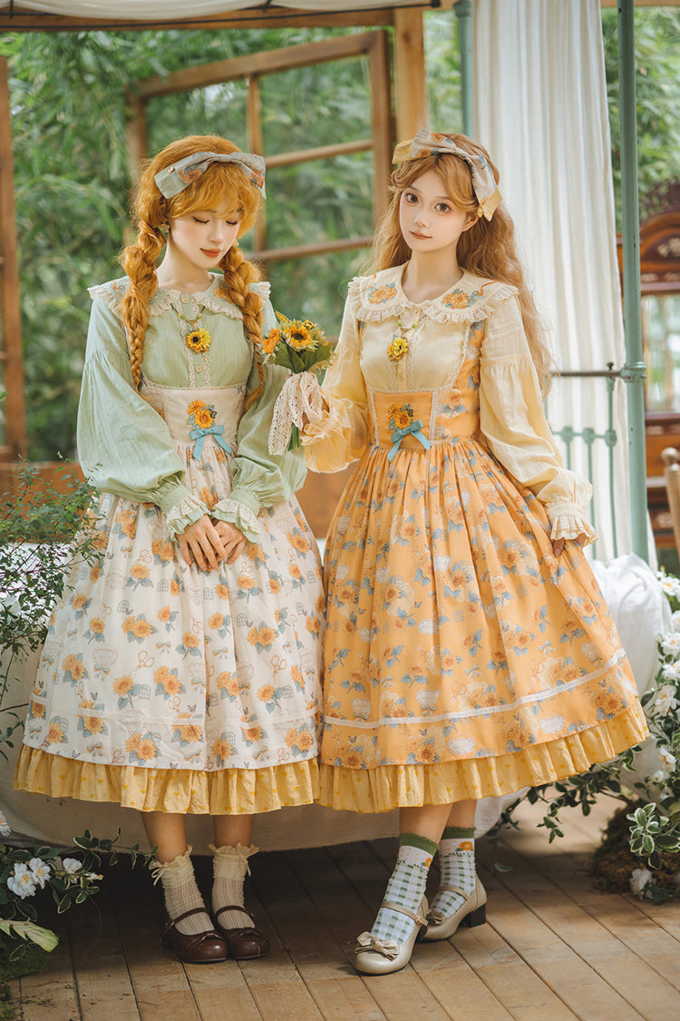 Apricot Sunflower Sleeveless Floral Bow Elegant Uplift Jsk