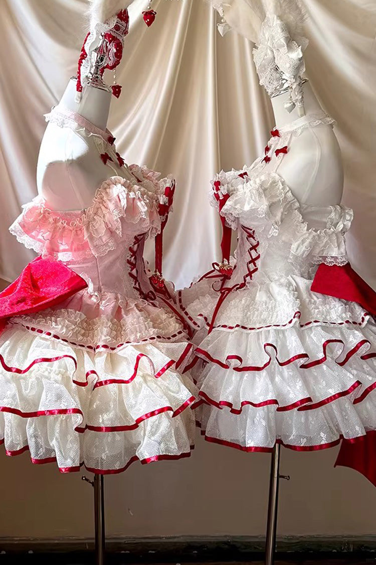 Cupid Strawberry Sleeveless Triple-Layered Ruffle Princess Ballet Sweet Lolita Dress in Two Shades