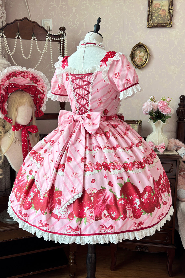 Pink Gift Box Print Ruffle Bow Lace Sweet Lolita Dress