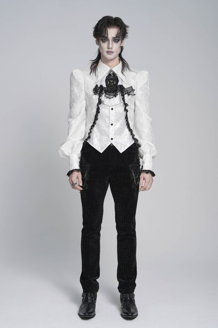 Ivory Palace Shirt for Men with Jacquard and Swallowtail Lace Details