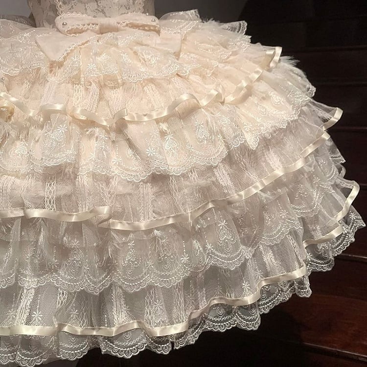 Skirt Hanayome Lolita Hime Fabric Butterfly Tiered Bodice Apricot Dress