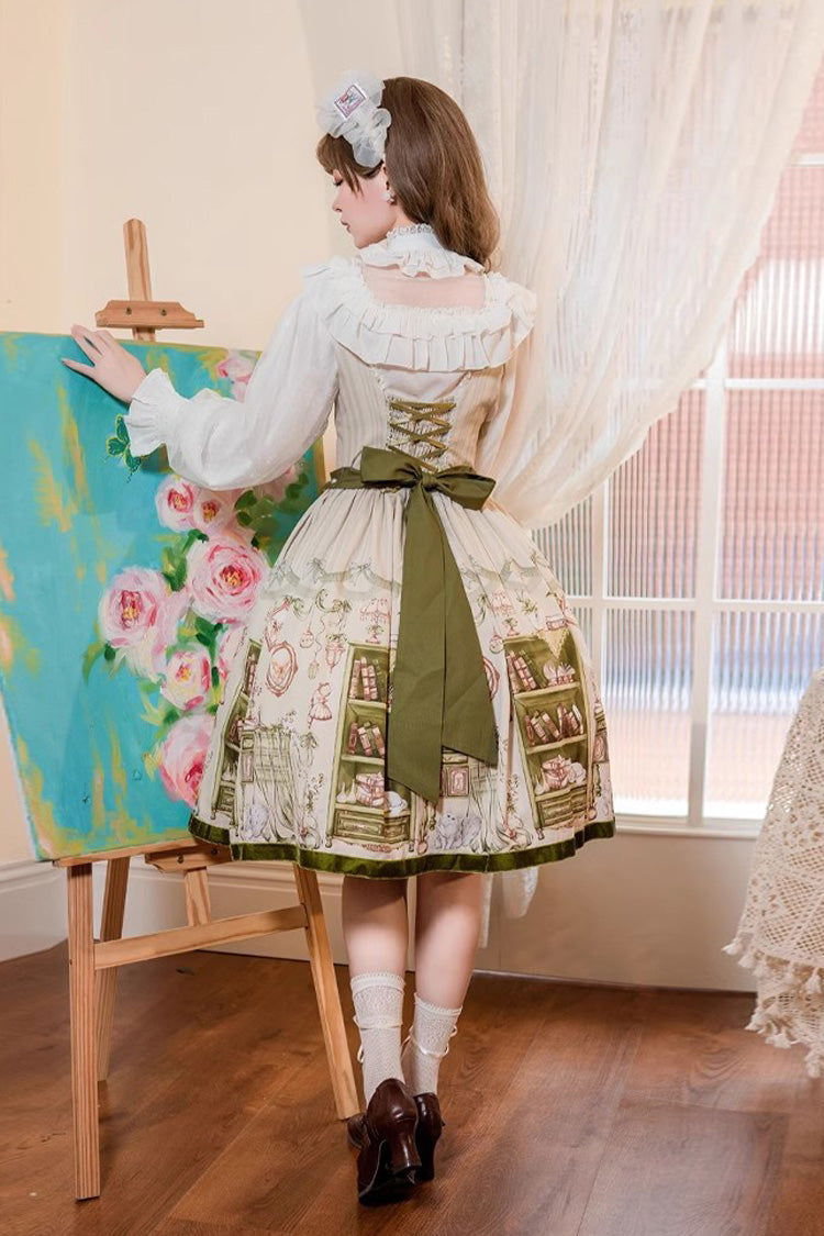 Green Book House Print Chest Support Bowknot Sweet Lolita Jsk Dress