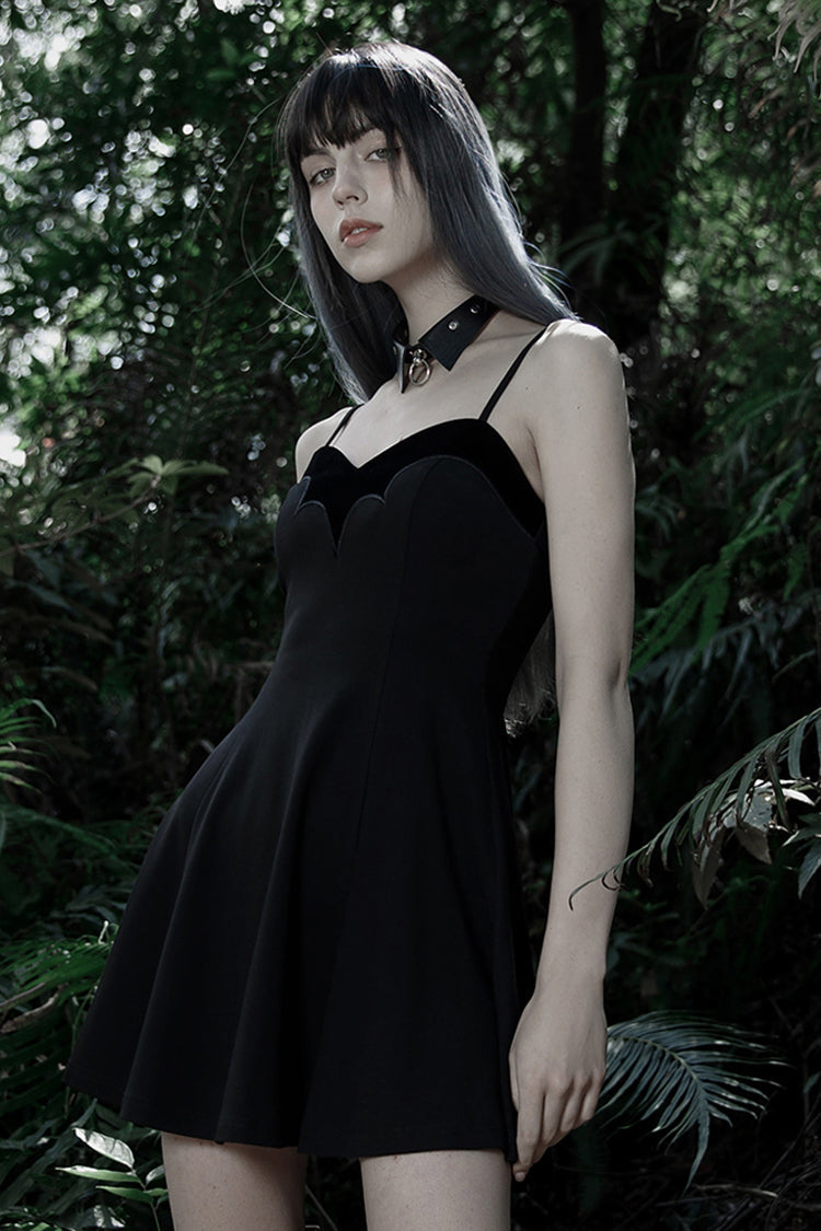 Gothic Suspender Dress with Fleece, Bat Embroidery and Sun Motif