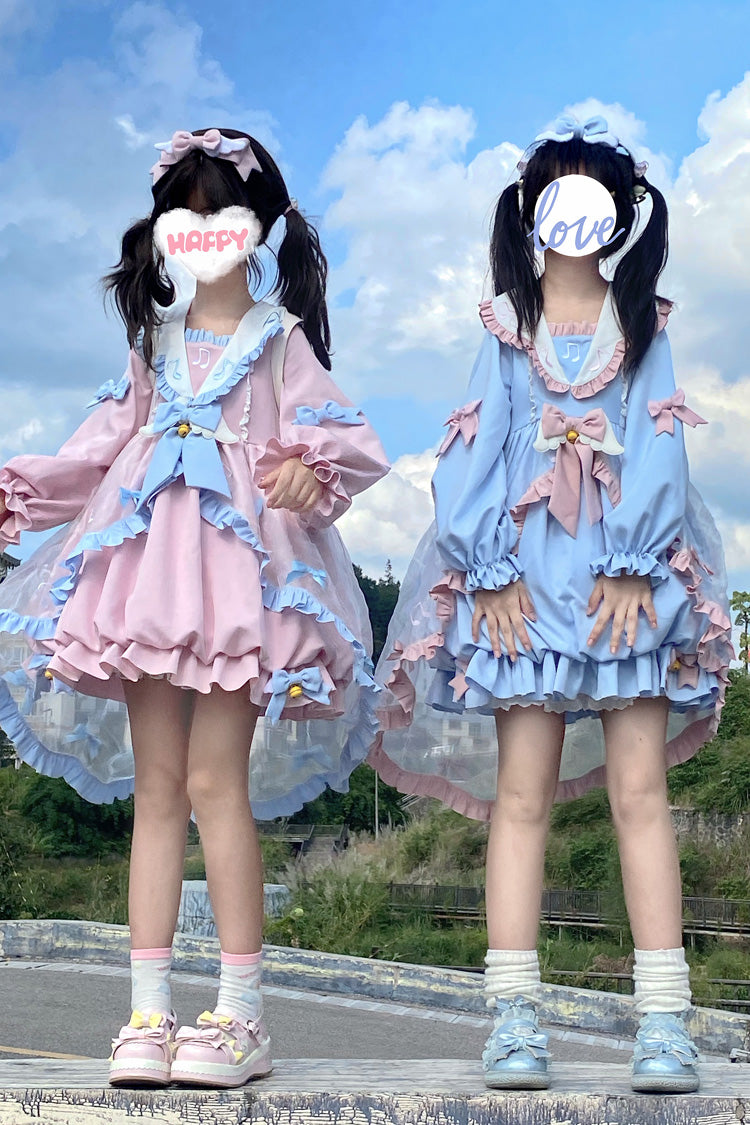 Pink Music Note Lace Sweet Lolita Dress with Bow and Ruffles