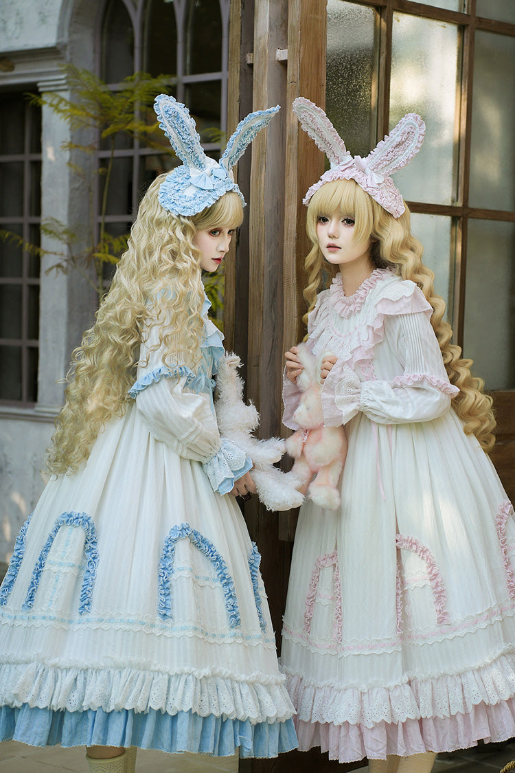 Twin Lilian Round Collar Long Sleeve Double Ruffle Bow Corset Sweet Lolita Dress