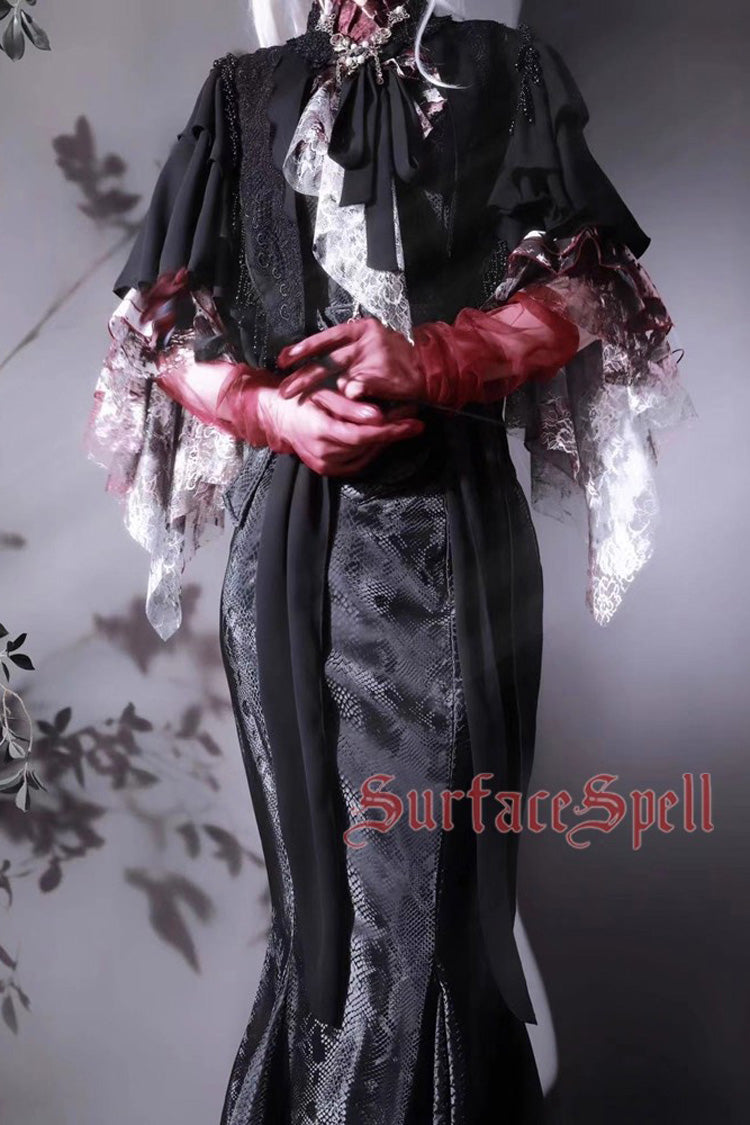 Black Faux Leather Snake Print Gothic Lolita Mermaid Skirt