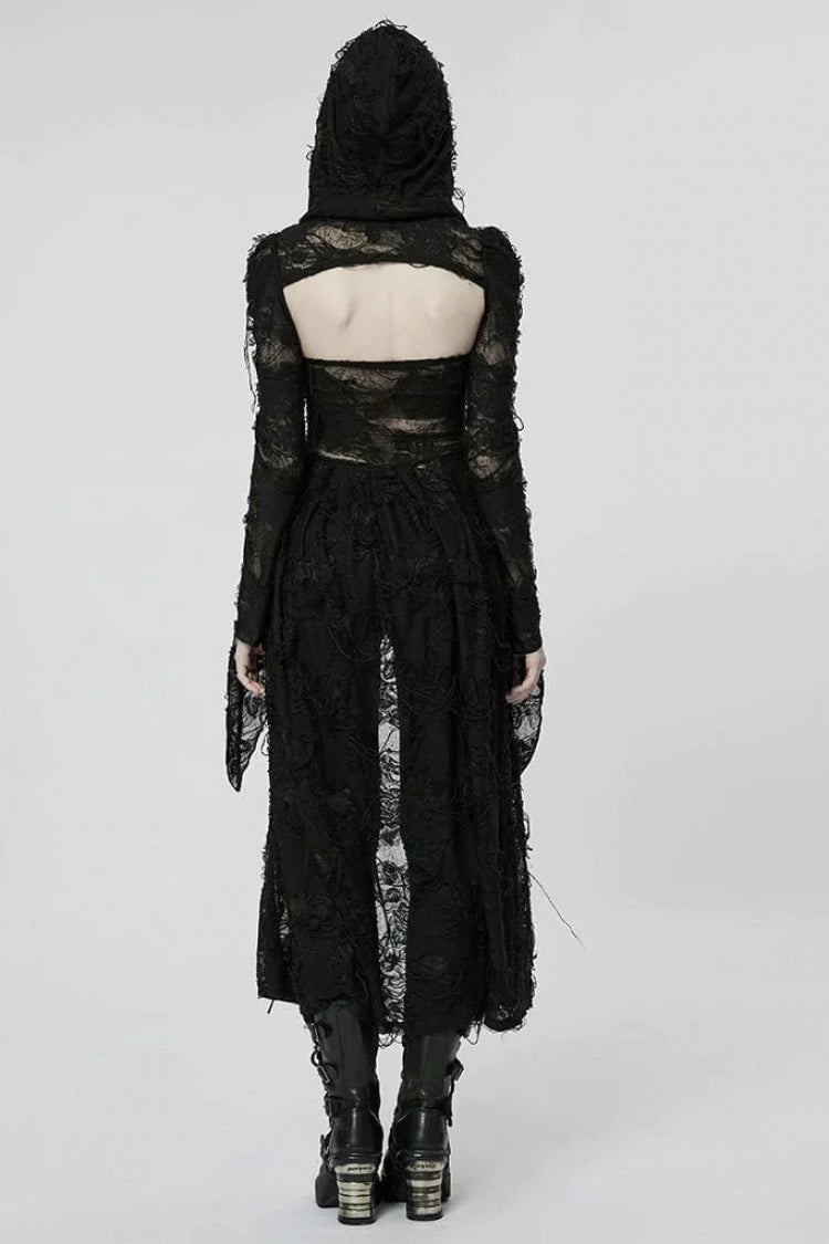 Ripped Knit Hooded Gothic Coat for Women