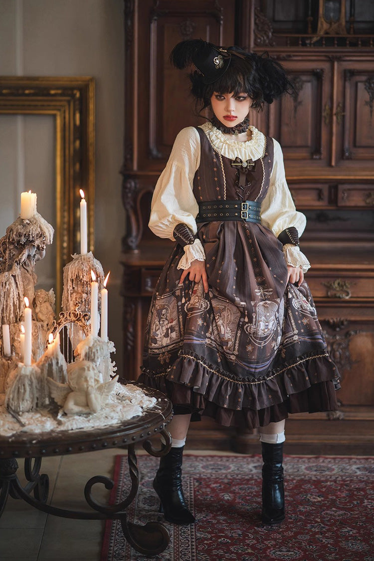 Demon Print Lantern Sleeve Dress with Ruffles - Elegant